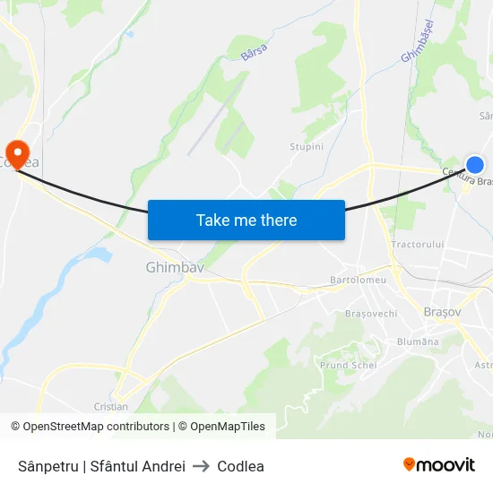 Sânpetru | Sfântul Andrei to Codlea map