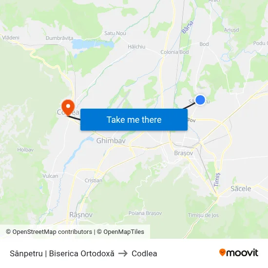Sânpetru | Biserica Ortodoxă to Codlea map