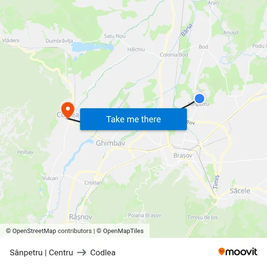 Sânpetru | Centru to Codlea map