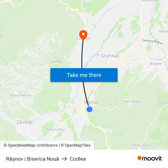 Râșnov | Biserica Nouă to Codlea map