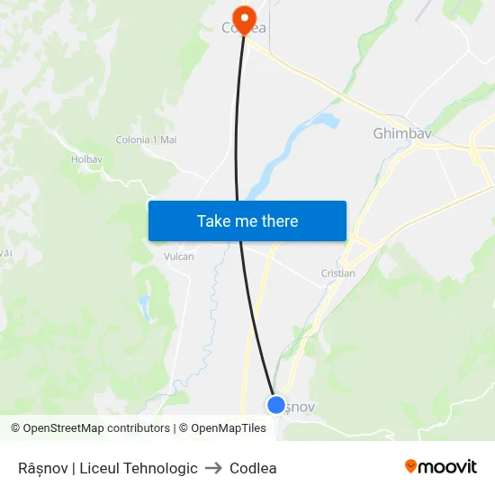 Râșnov | Liceul Tehnologic to Codlea map