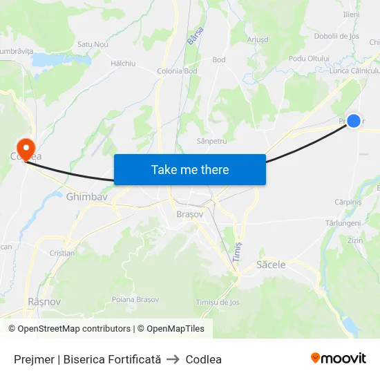 Prejmer | Biserica Fortificată to Codlea map