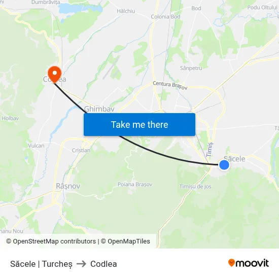 Săcele | Turcheș to Codlea map