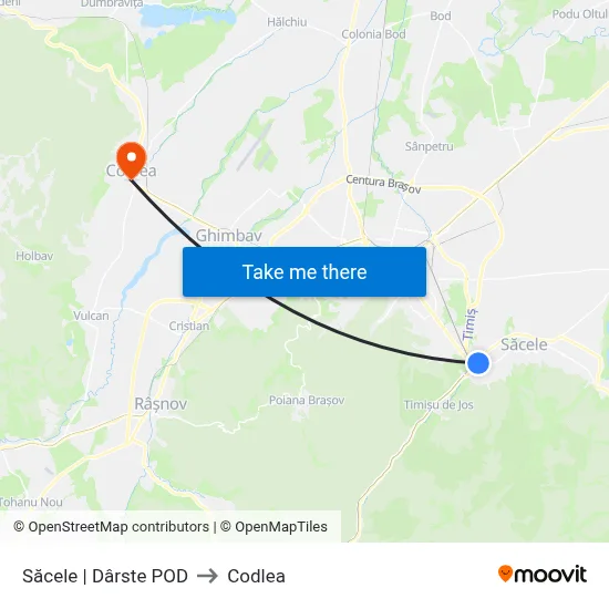 Săcele | Dârste POD to Codlea map