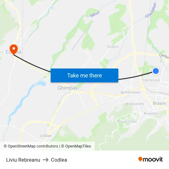 Liviu Rebreanu to Codlea map