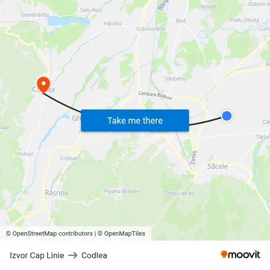 Izvor Cap Linie to Codlea map