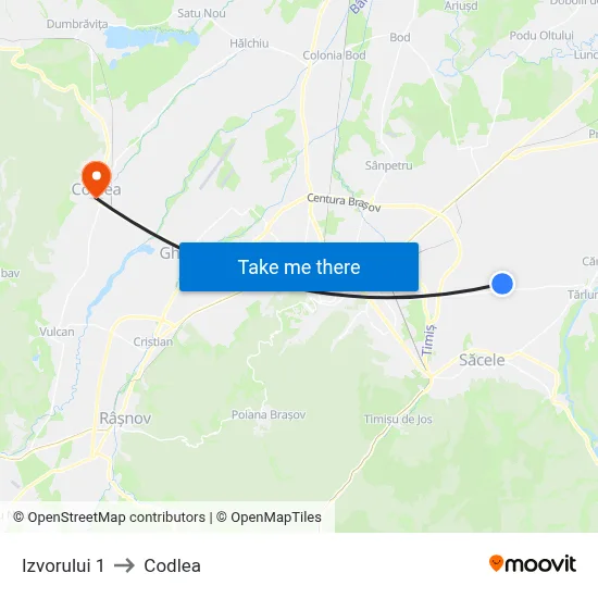 Izvorului 1 to Codlea map