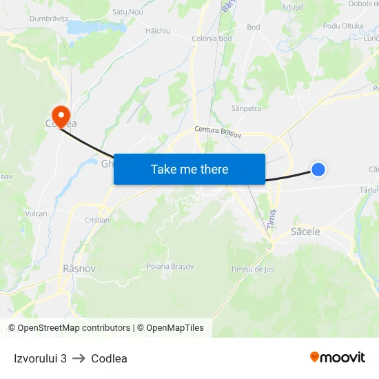 Izvorului 3 to Codlea map
