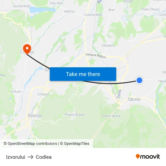 Izvorului to Codlea map