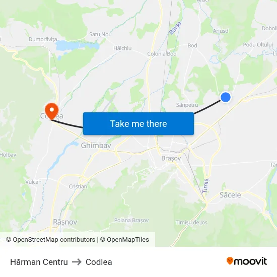 Hărman Centru to Codlea map