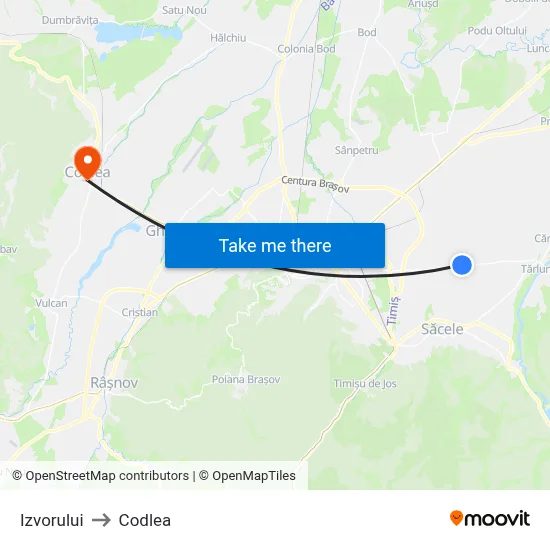 Izvorului to Codlea map