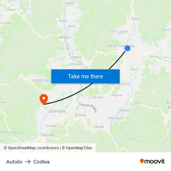 Autoliv to Codlea map