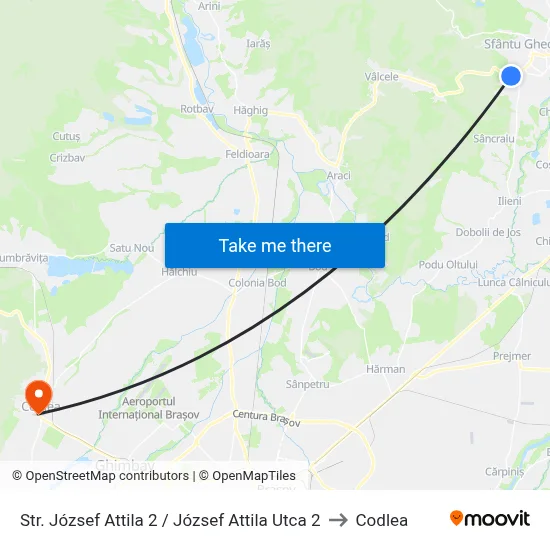 Str. József Attila 2 / József Attila Utca 2 to Codlea map