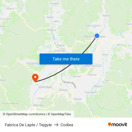 Fabrica  De Lapte / Tejgyár to Codlea map