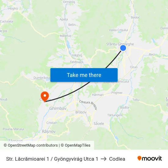 Str. Lăcrămioarei 1 / Gyöngyvirág Utca 1 to Codlea map