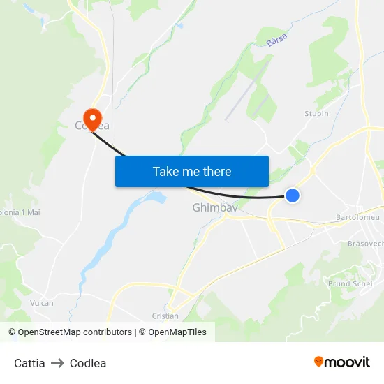 Cattia to Codlea map