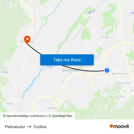 Pelicanului to Codlea map