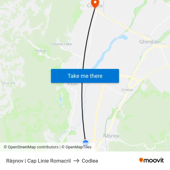 Râșnov | Cap Linie Romacril to Codlea map
