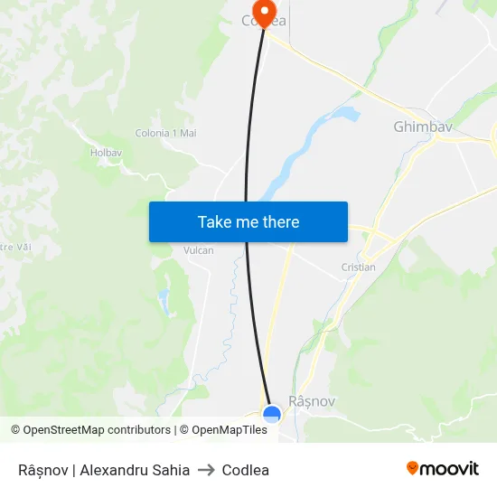Râșnov | Alexandru Sahia to Codlea map