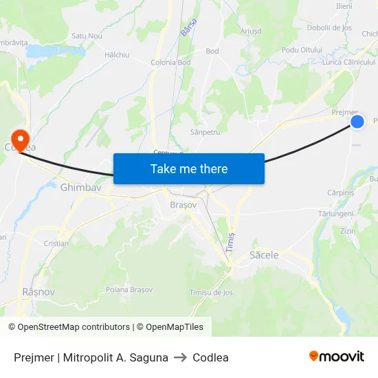 Prejmer | Mitropolit A. Saguna to Codlea map