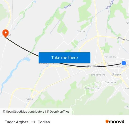 Tudor Arghezi to Codlea map