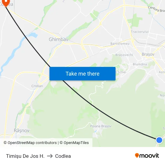 Timişu De Jos H. to Codlea map