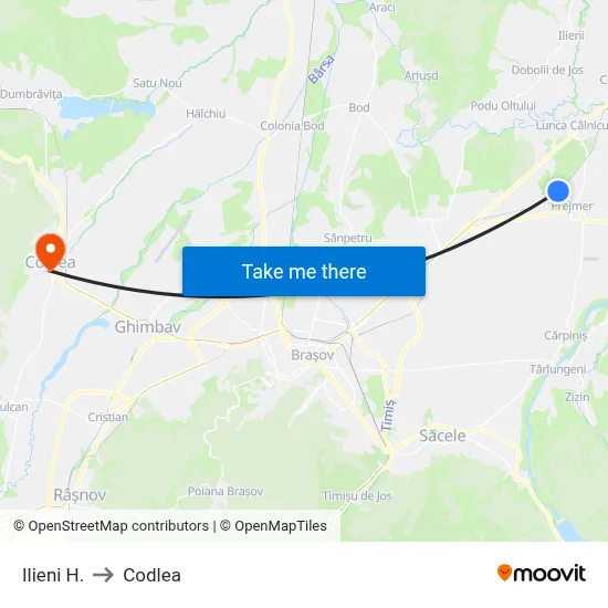 Ilieni H. to Codlea map