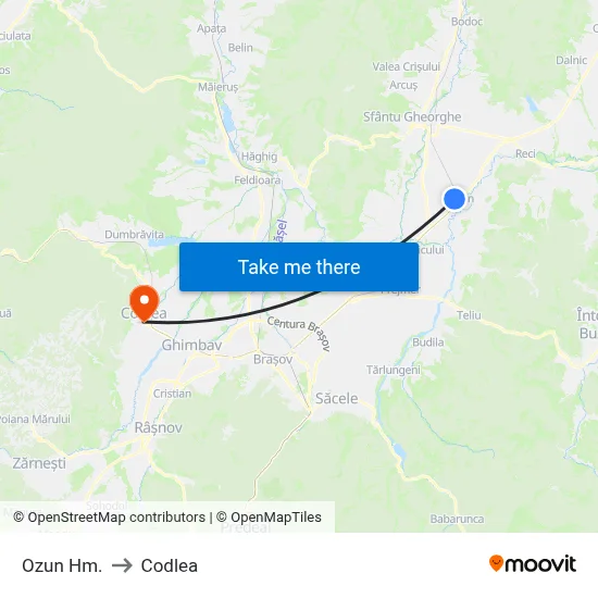 Ozun Hm. to Codlea map