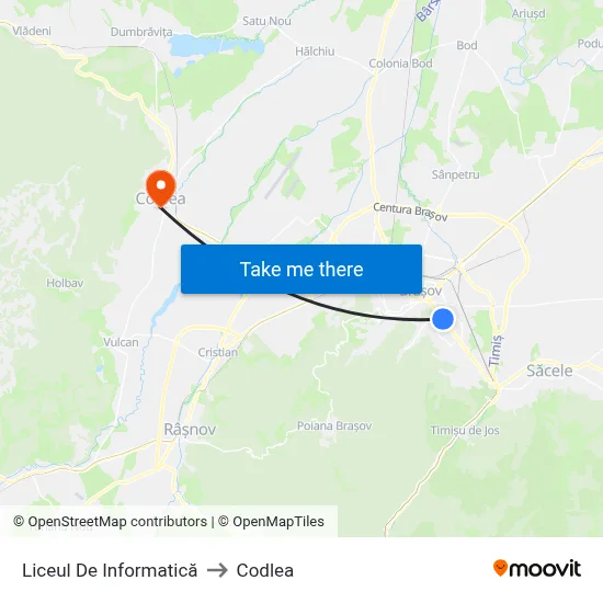 Liceul De Informatică to Codlea map
