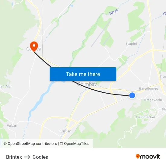 Brintex to Codlea map