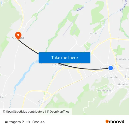 Autogara 2 to Codlea map