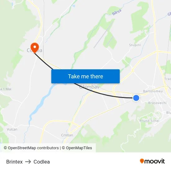 Brintex to Codlea map