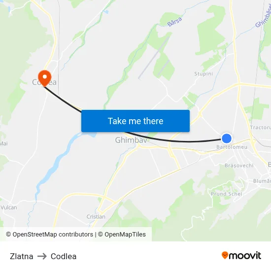 Zlatna to Codlea map