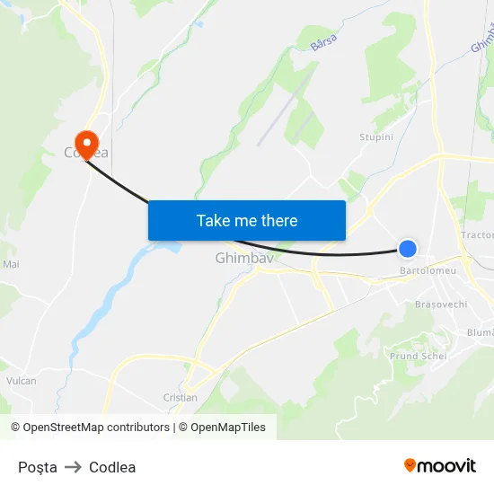 Poşta to Codlea map