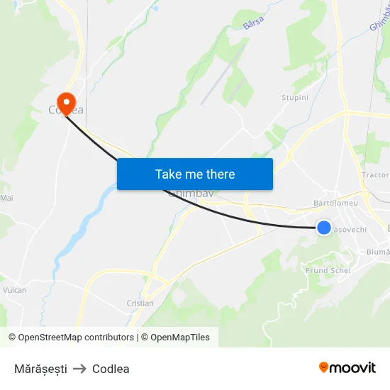 Mărășești to Codlea map