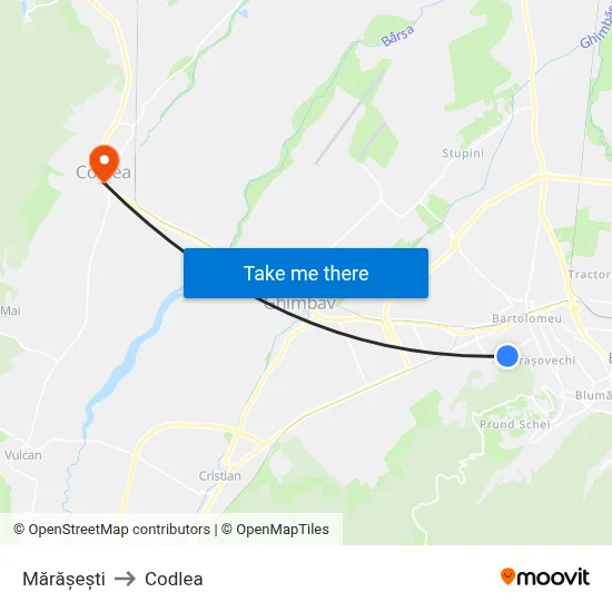 Mărășești to Codlea map