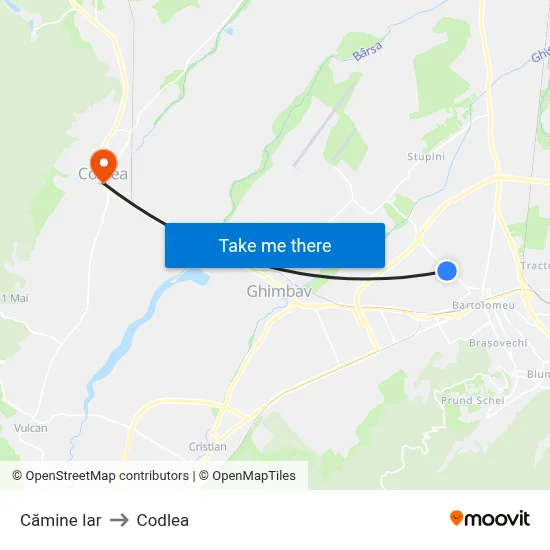 Cămine Iar to Codlea map