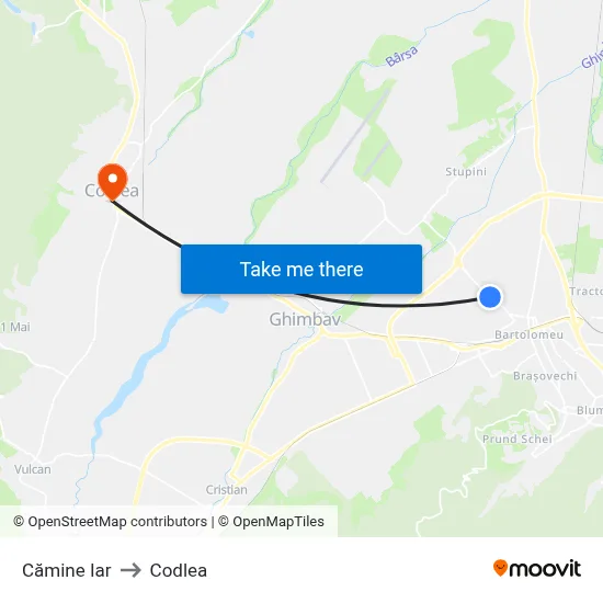 Cămine Iar to Codlea map