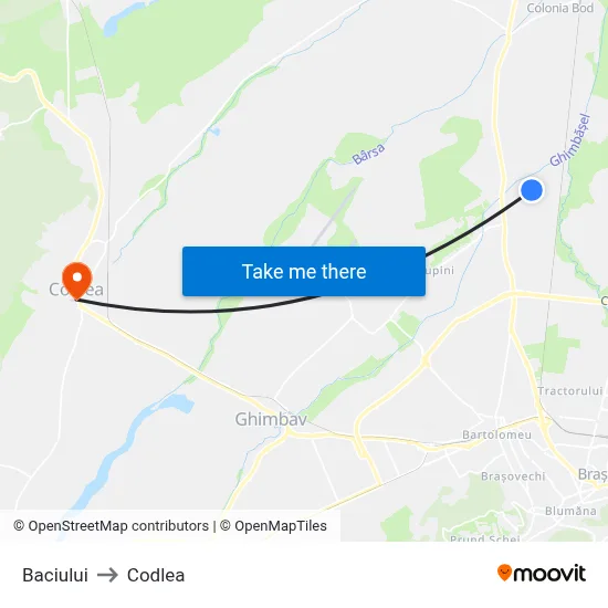 Baciului to Codlea map
