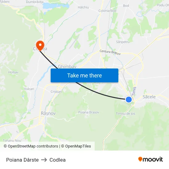 Poiana Dârste to Codlea map