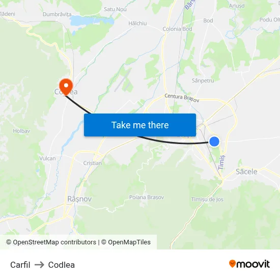 Carfil to Codlea map