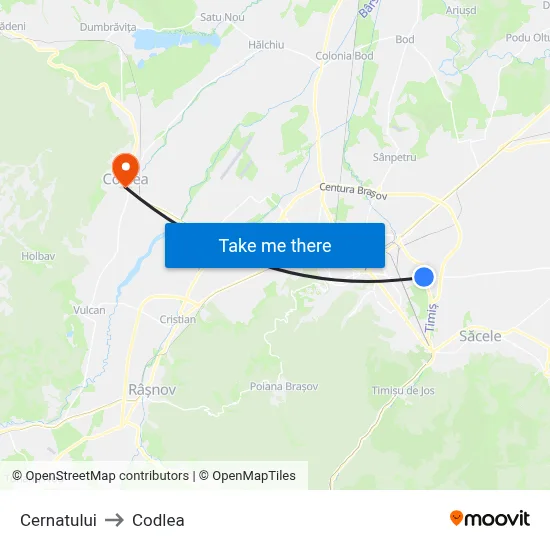 Cernatului to Codlea map