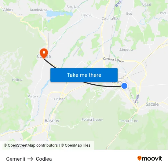 Gemenii to Codlea map