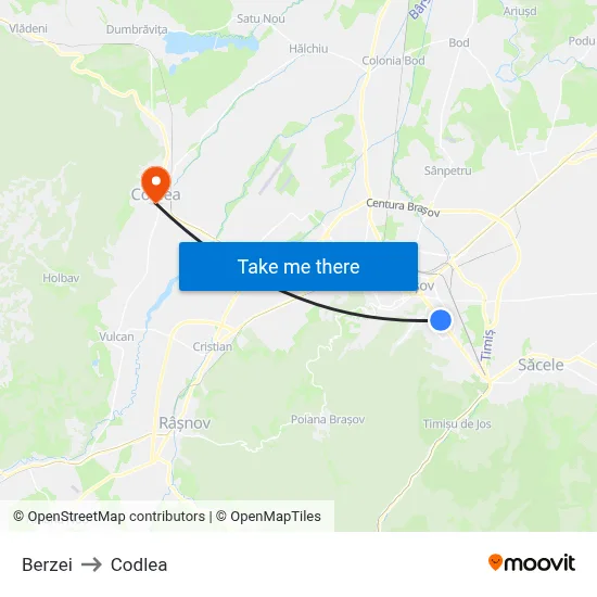 Berzei to Codlea map