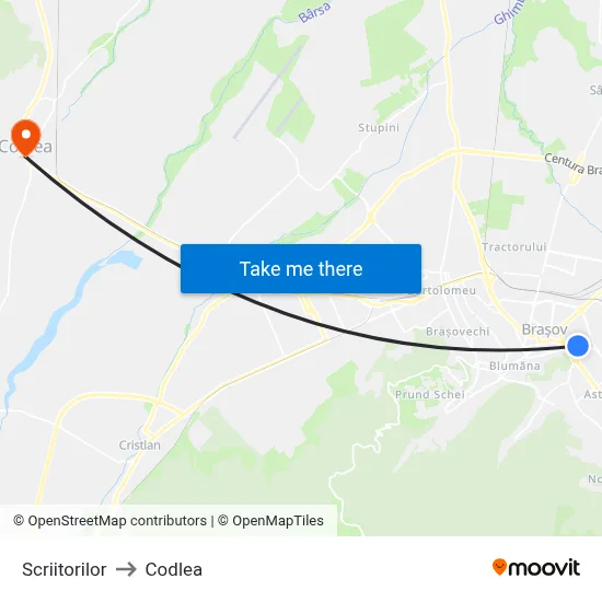 Scriitorilor to Codlea map