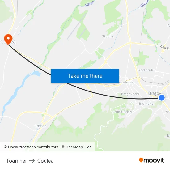 Toamnei to Codlea map