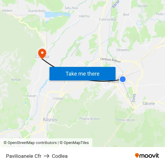 Pavilioanele Cfr to Codlea map