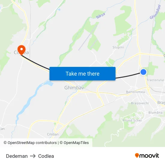 Dedeman to Codlea map