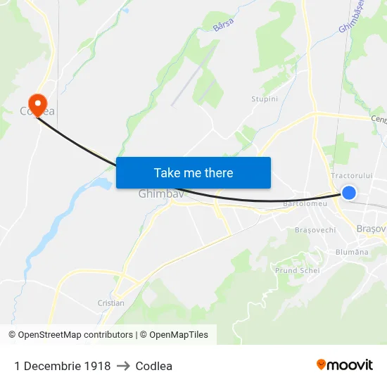 1 Decembrie 1918 to Codlea map