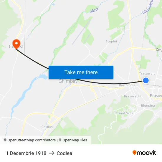 1 Decembrie 1918 to Codlea map